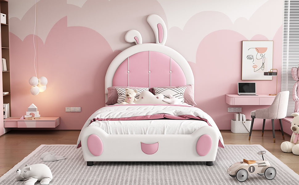 Twin Size Upholstered Platform Bed With Rabbit