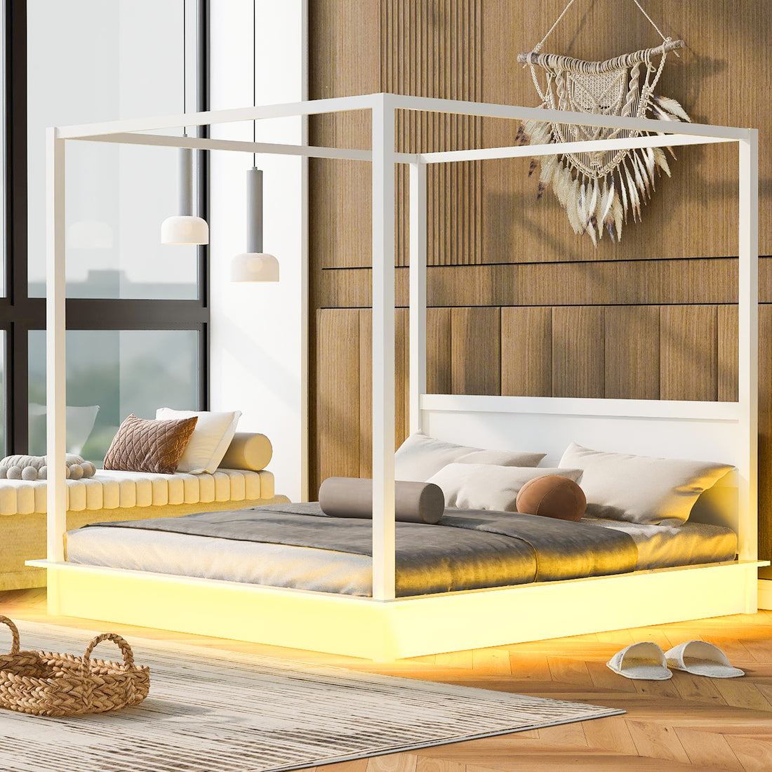 King Size Wood Led Canopy Bed ,Canopy Platform