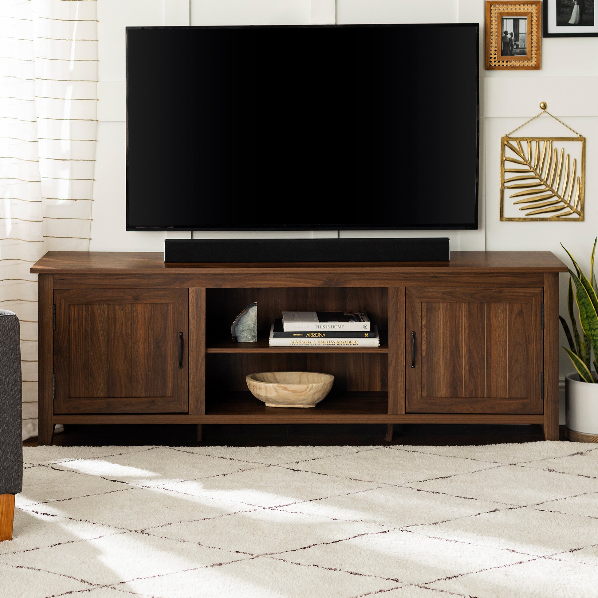 Modern Farmhouse 2 Door Grooved 70" Tv Stand For