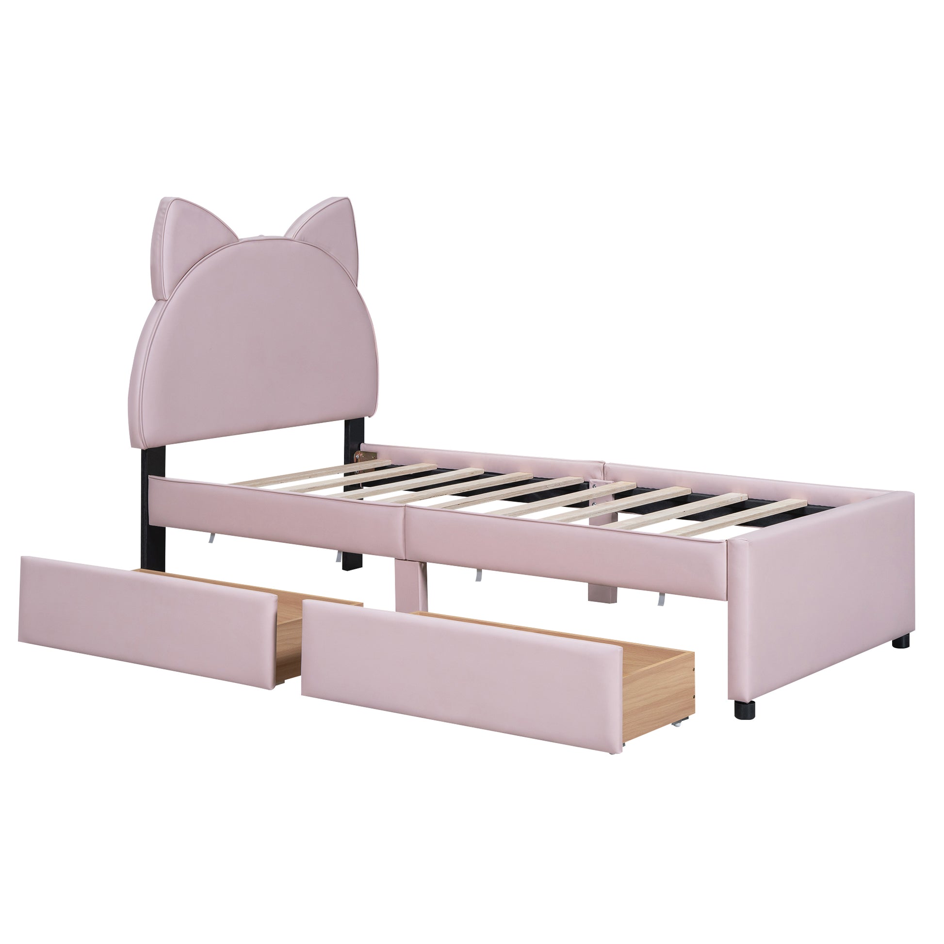 Twin Size Upholstered Platform Bed with Cartoon Ears box spring not