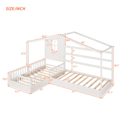 Wood House Bed Twin Size, 2 Twin Solid Bed L