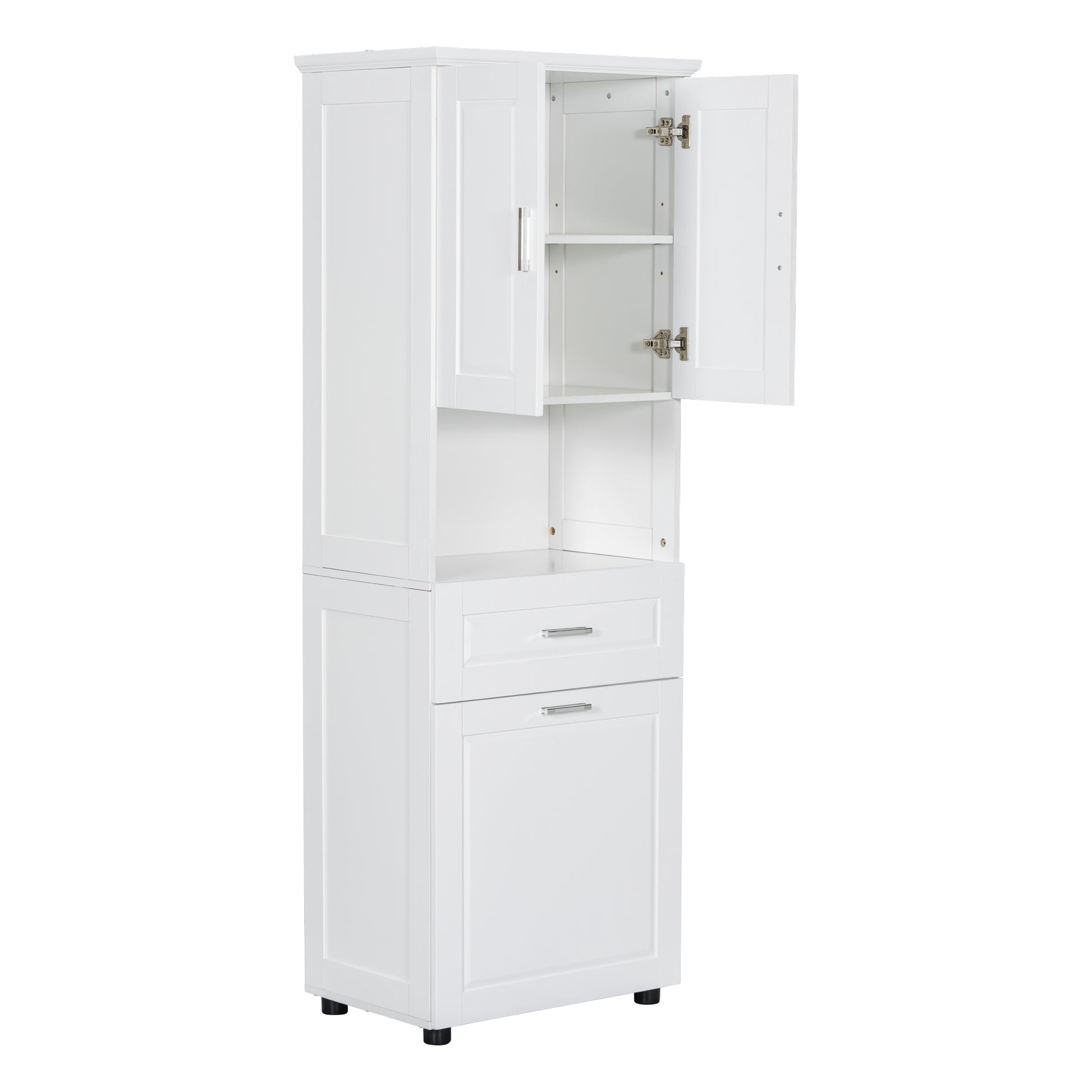 Tall Bathroom Cabinet With Laundry Basket, Large