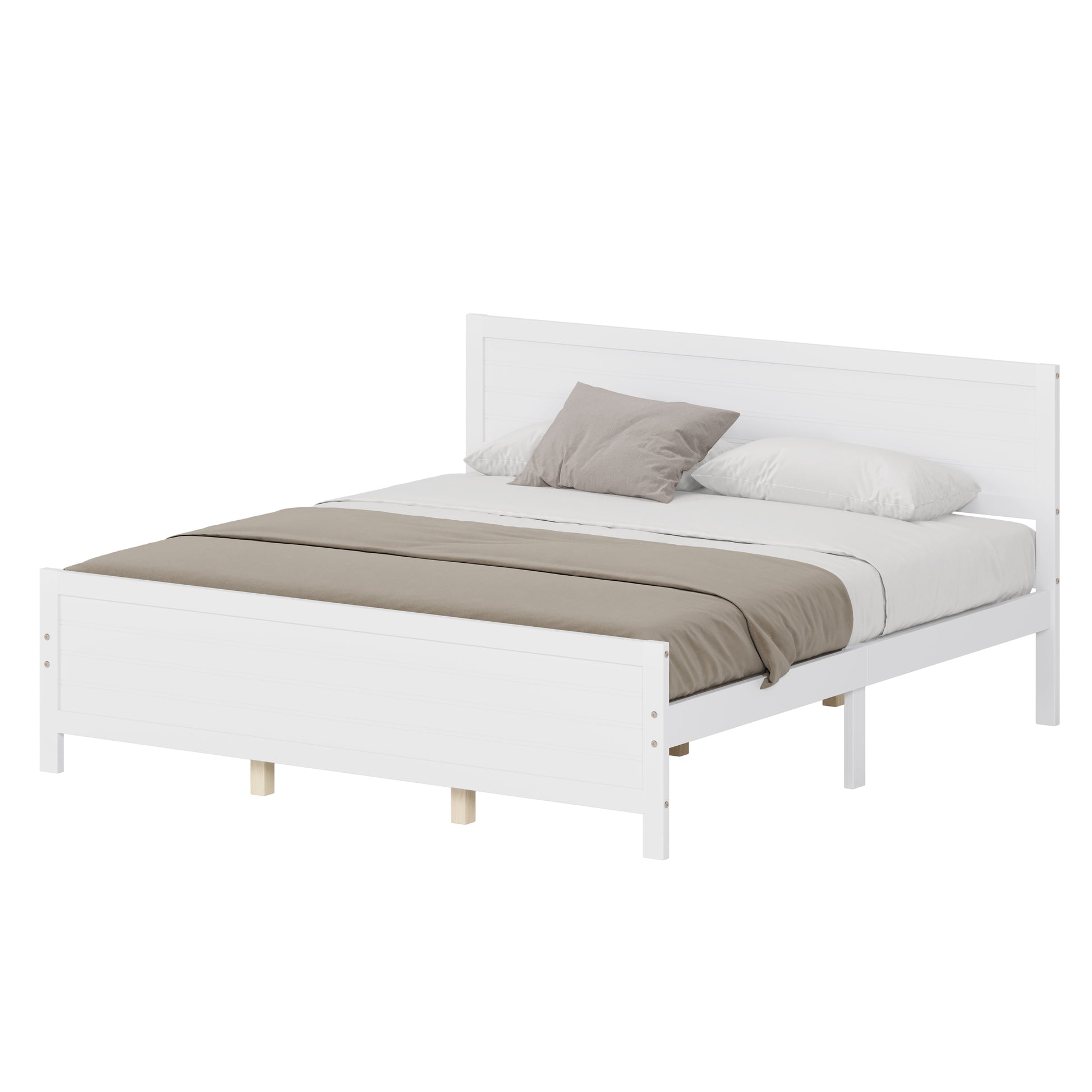 Wood Platform Bed Frame With Headboard, Mattress