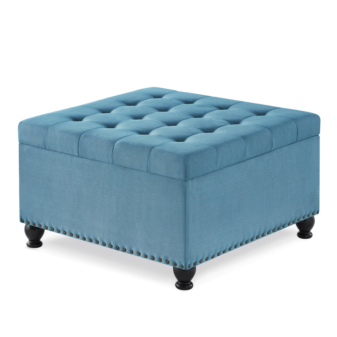 Large Square Storage Ottoman With Wooden Legs -