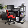 Black Computer Desk With Keyboard Tray And Open -