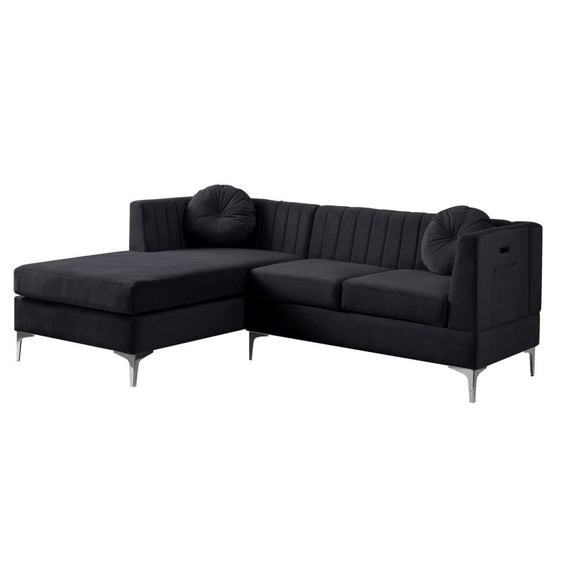 Chloe 85.5" Black Velvet Sectional Sofa Chaise