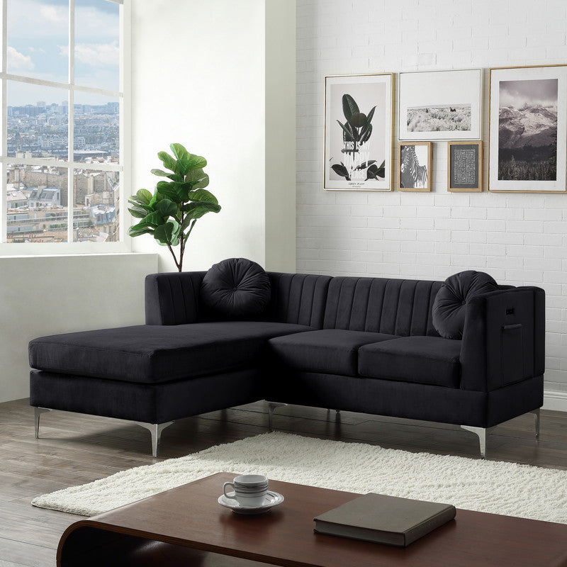 Chloe 85.5" Black Velvet Sectional Sofa Chaise