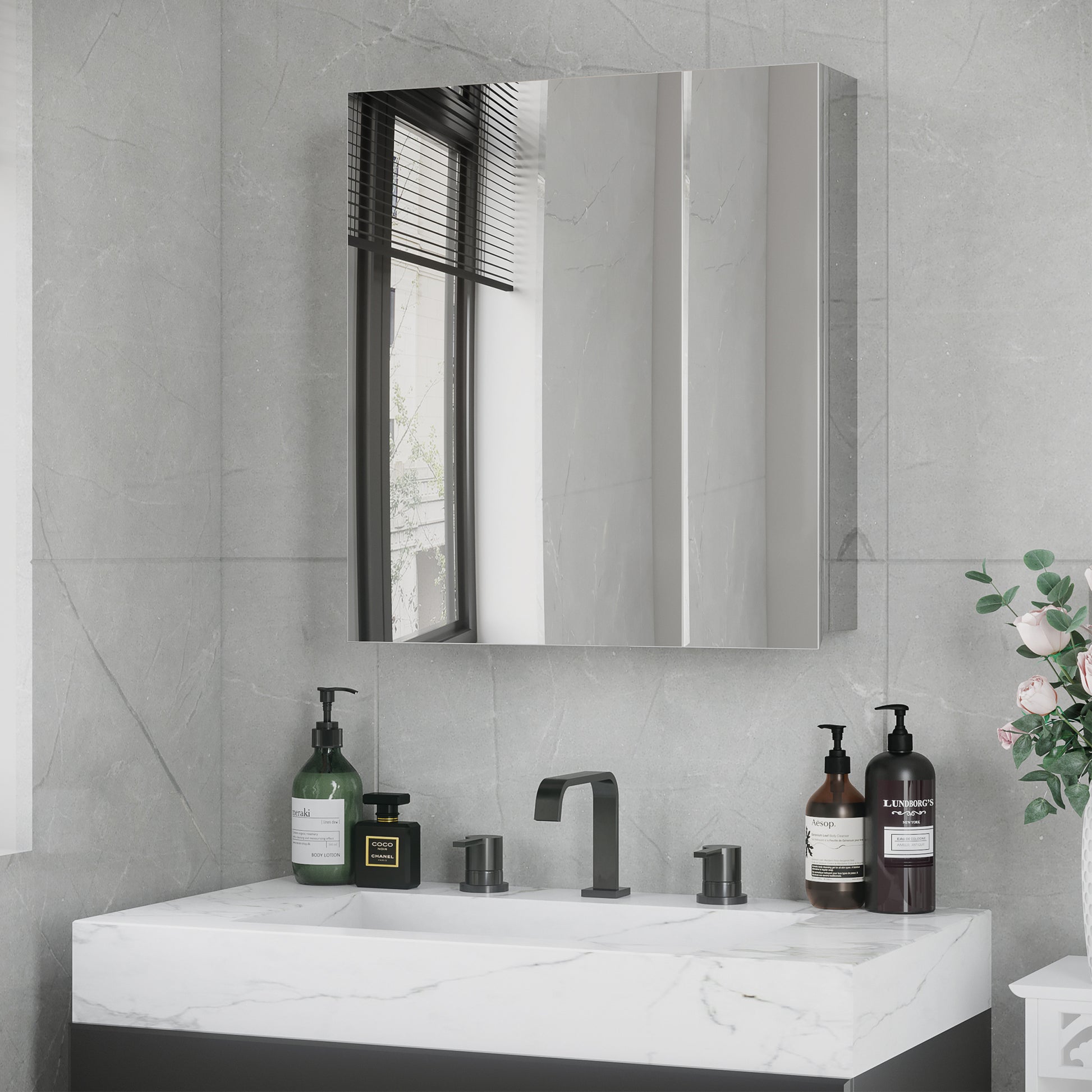 kleankin Bathroom Mirror with Storage Shelves silver-stainless steel