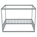 Full Size Canopy Frame Floor Bed With Fence -