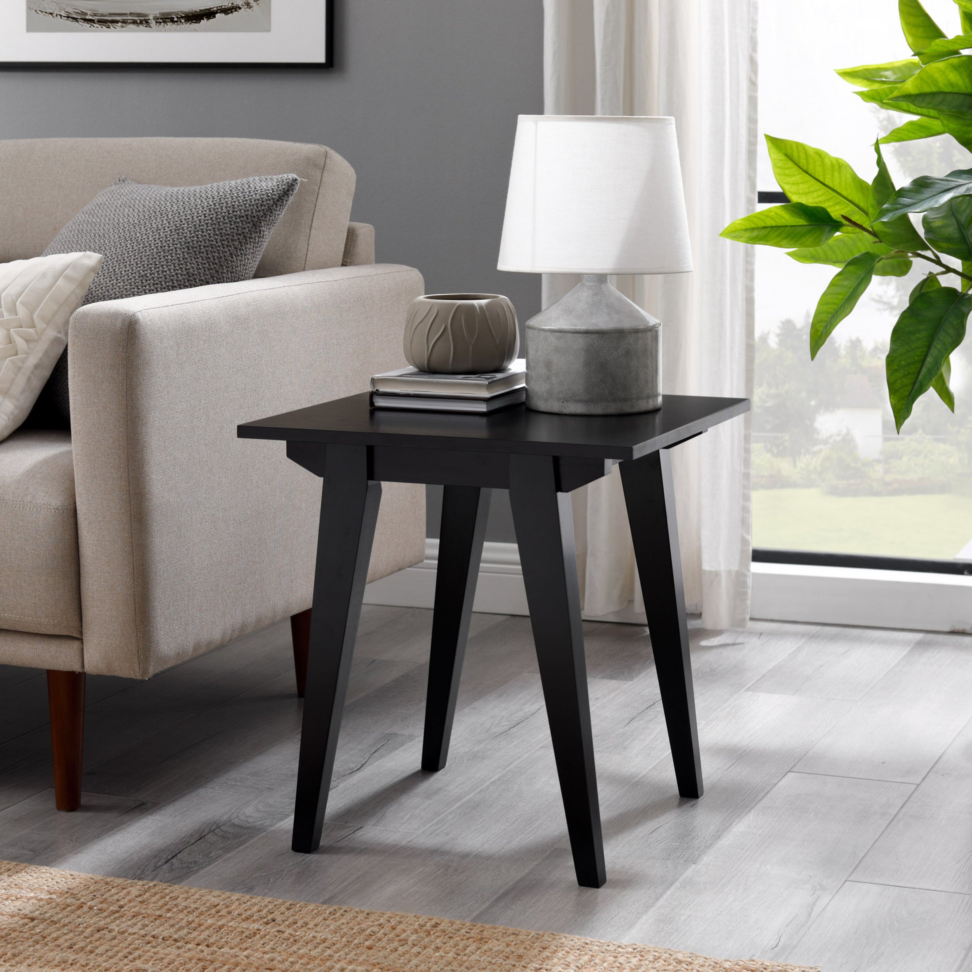 Japandi Minimal Solid Wood Side Table Black -