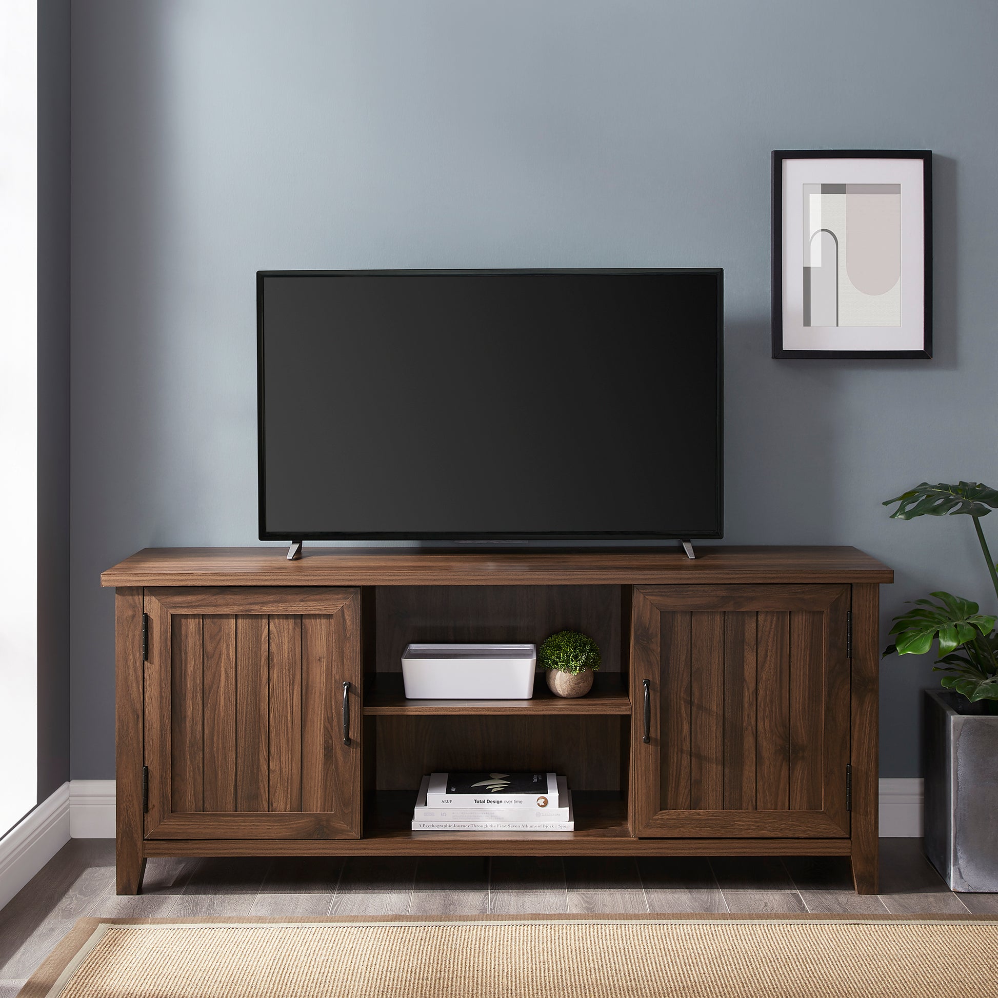 Classic Grooved Door Tv Stand For Tvs Up To 65"