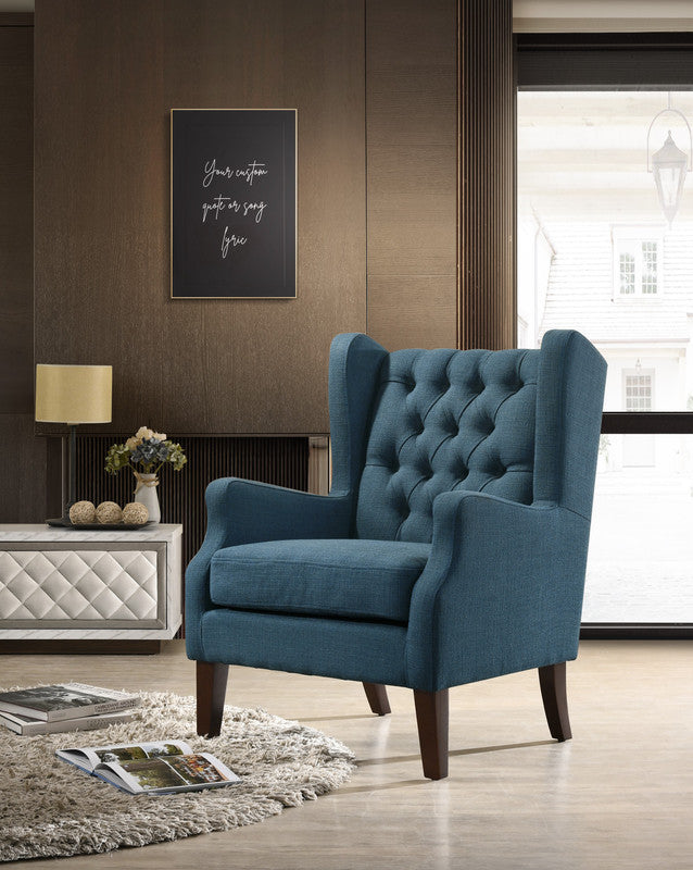 Irwin 29.5" Blue Linen Button Tufted Wingback