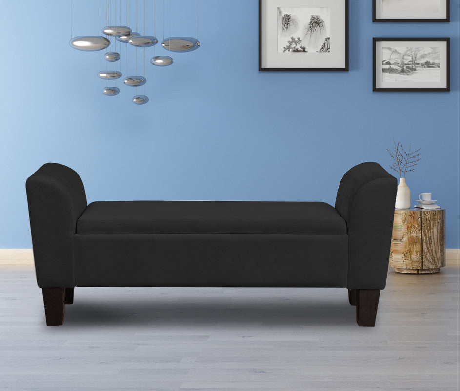 Mila 55" Black Velvet Ottoman Bench with Storage