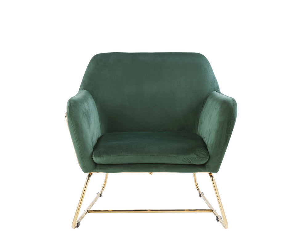 Keira 29.5" Green Velvet Accent Chair with Metal