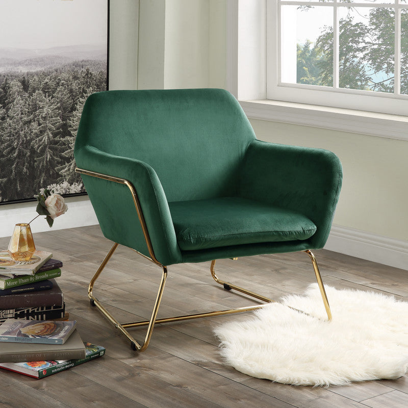 Keira 29.5" Green Velvet Accent Chair with Metal