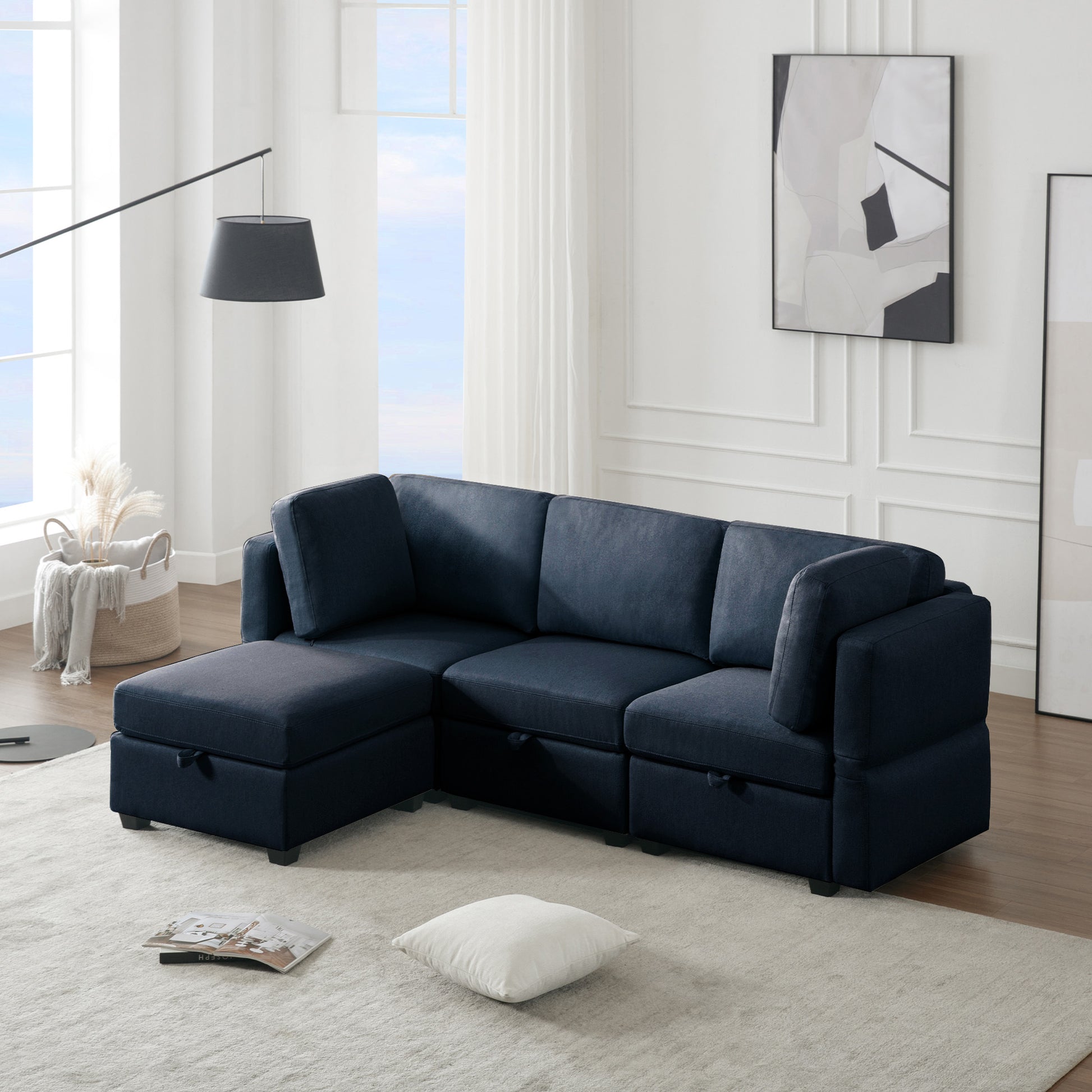 Convertible Sectional Sofa With Chaise, L Shaped