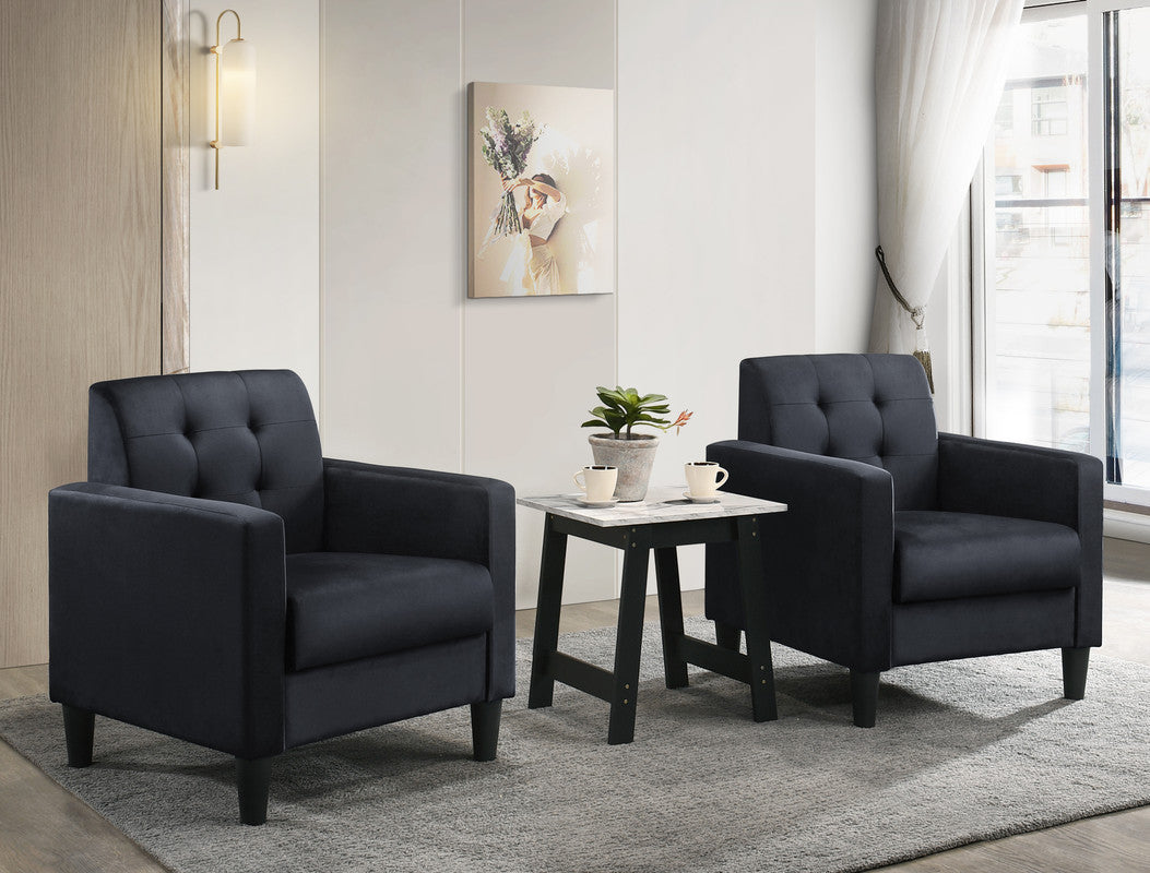 Hale Black Velvet Armchairs and End Table Living