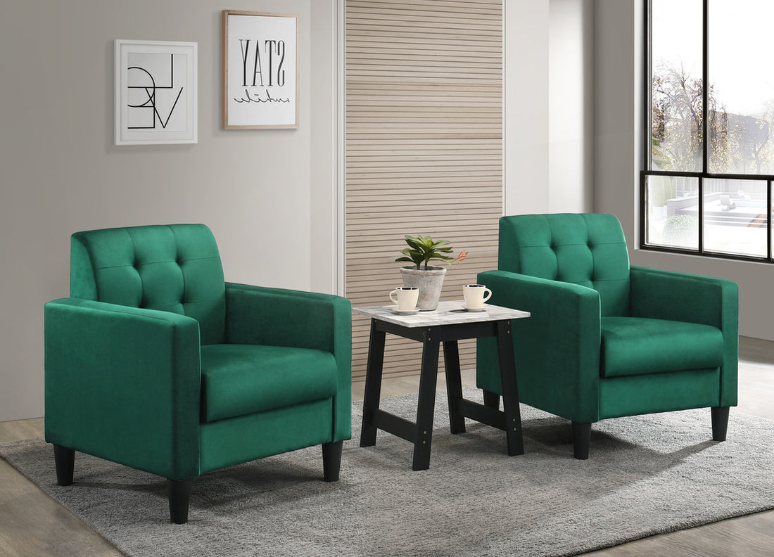 Hale Green Velvet Armchairs and End Table Living