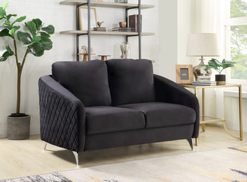 Sofia 55" Black Velvet Modern Chic Loveseat Couch