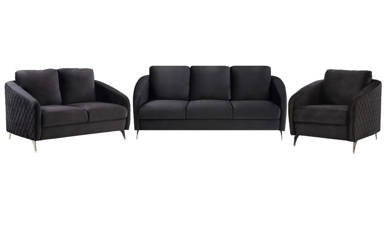 Sofia Black Velvet Fabric Sofa Loveseat Chair Living black-velvet