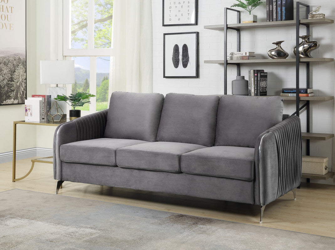 Hathaway 77" Gray Velvet Modern Chic Sofa Couch