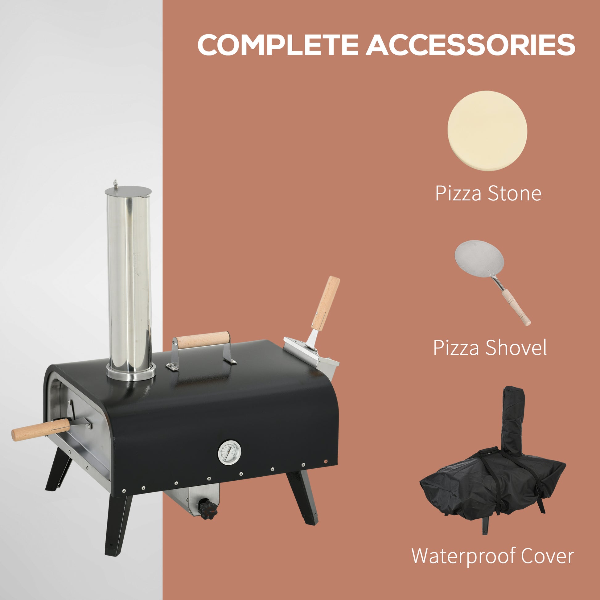 Outsunny Outdoor Pizza Oven with 12" Rotating Stone black-steel