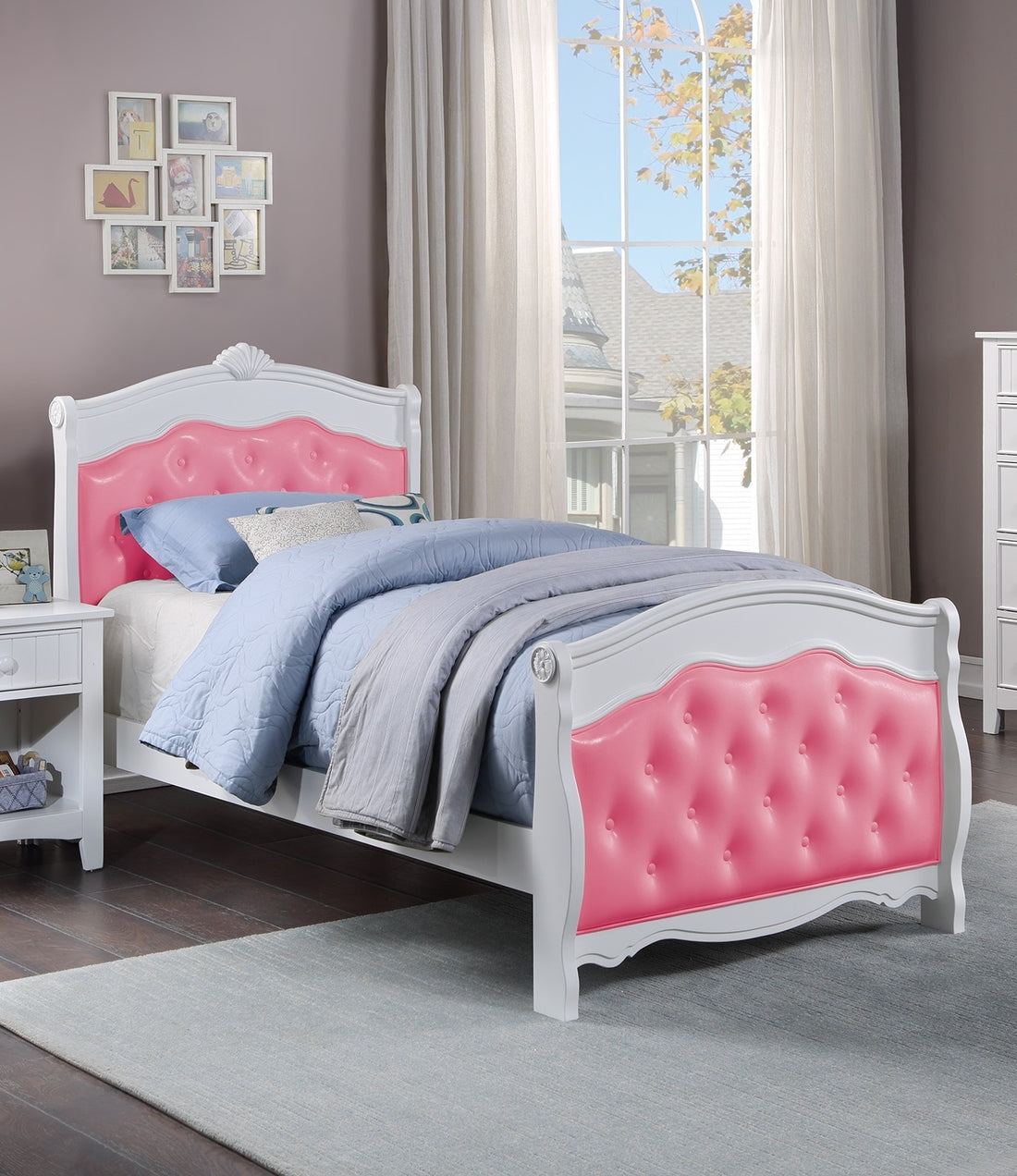 White Twin Size Bed Youth Bedroom Furniture Pink