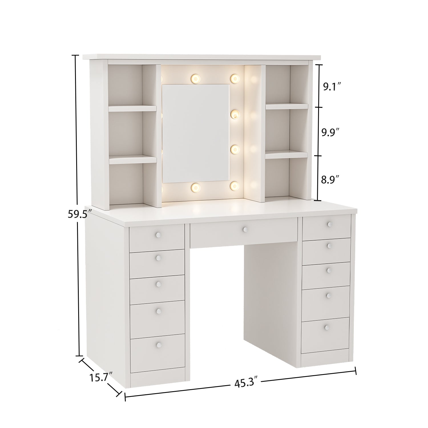 Vanity Desk With Led Lighted Mirror, Makeup