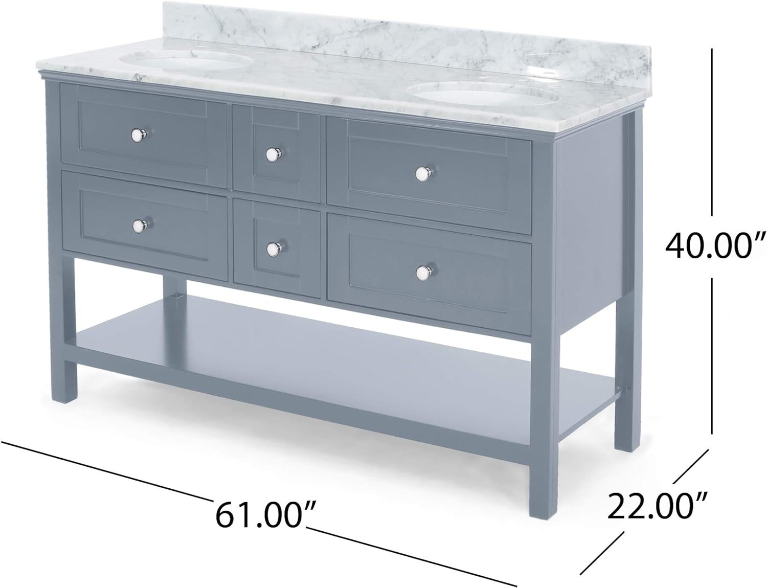 61'' Bathroom Vanity with Marble Top & Double Ceramic gray-plywood