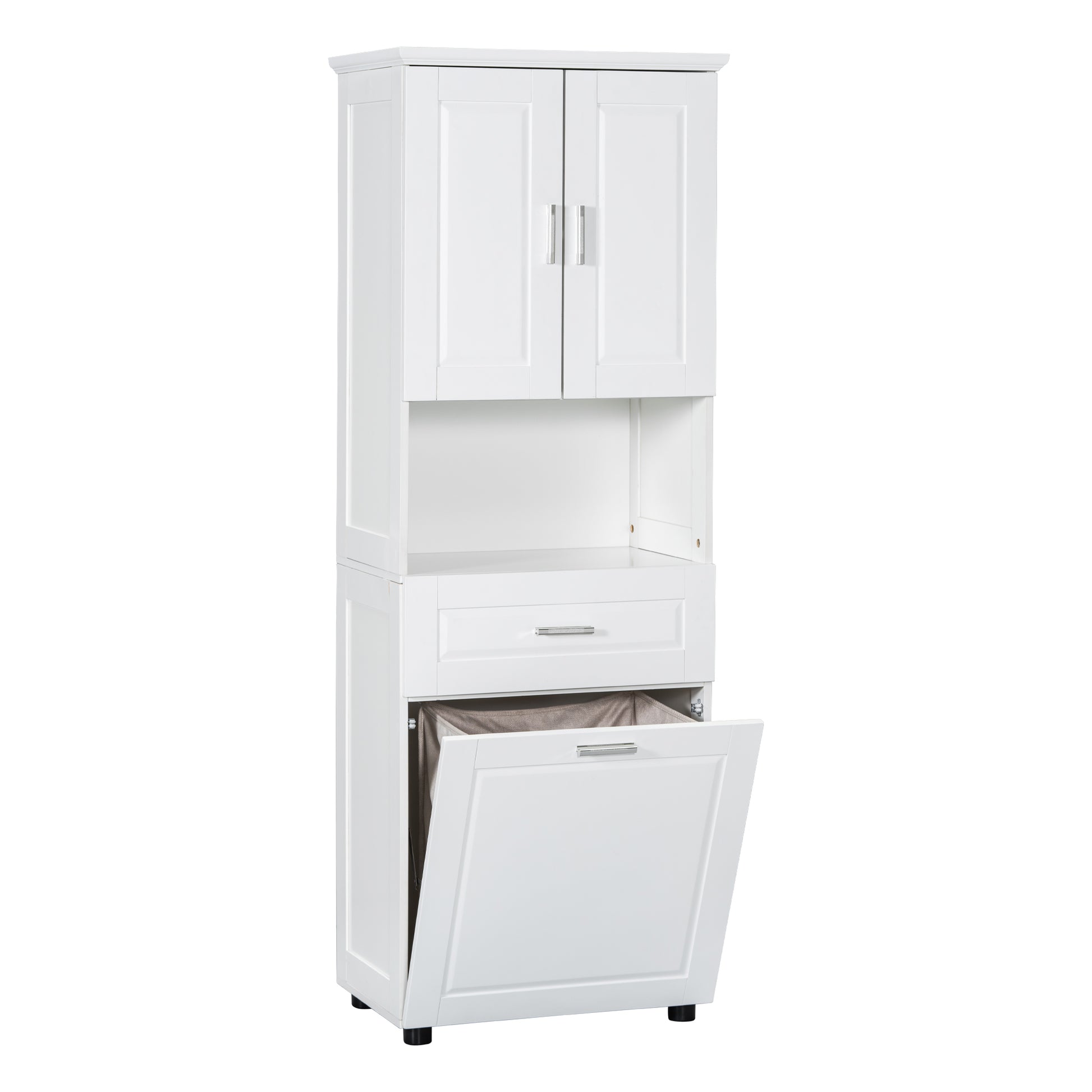 Tall Bathroom Cabinet With Laundry Basket, Large