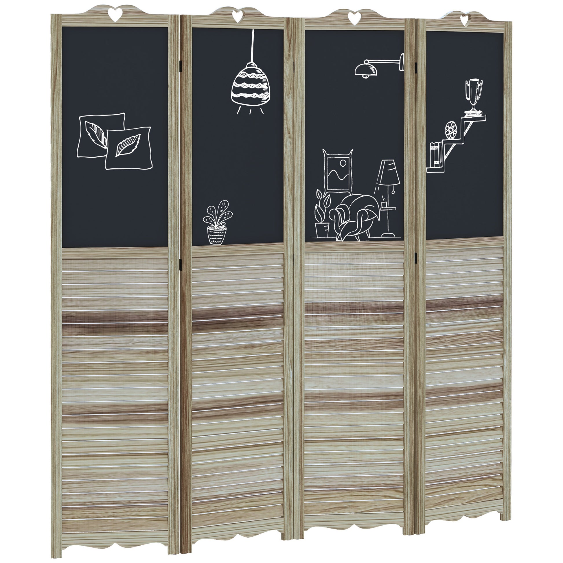 HOMCOM 4 Panel Folding Room Divider with Blackboard white-wood