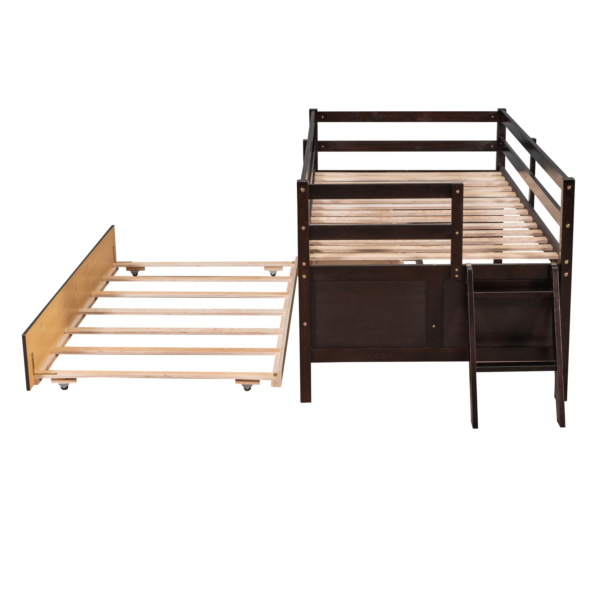 Low Loft Bed Twin Size With Full Safety Fence -