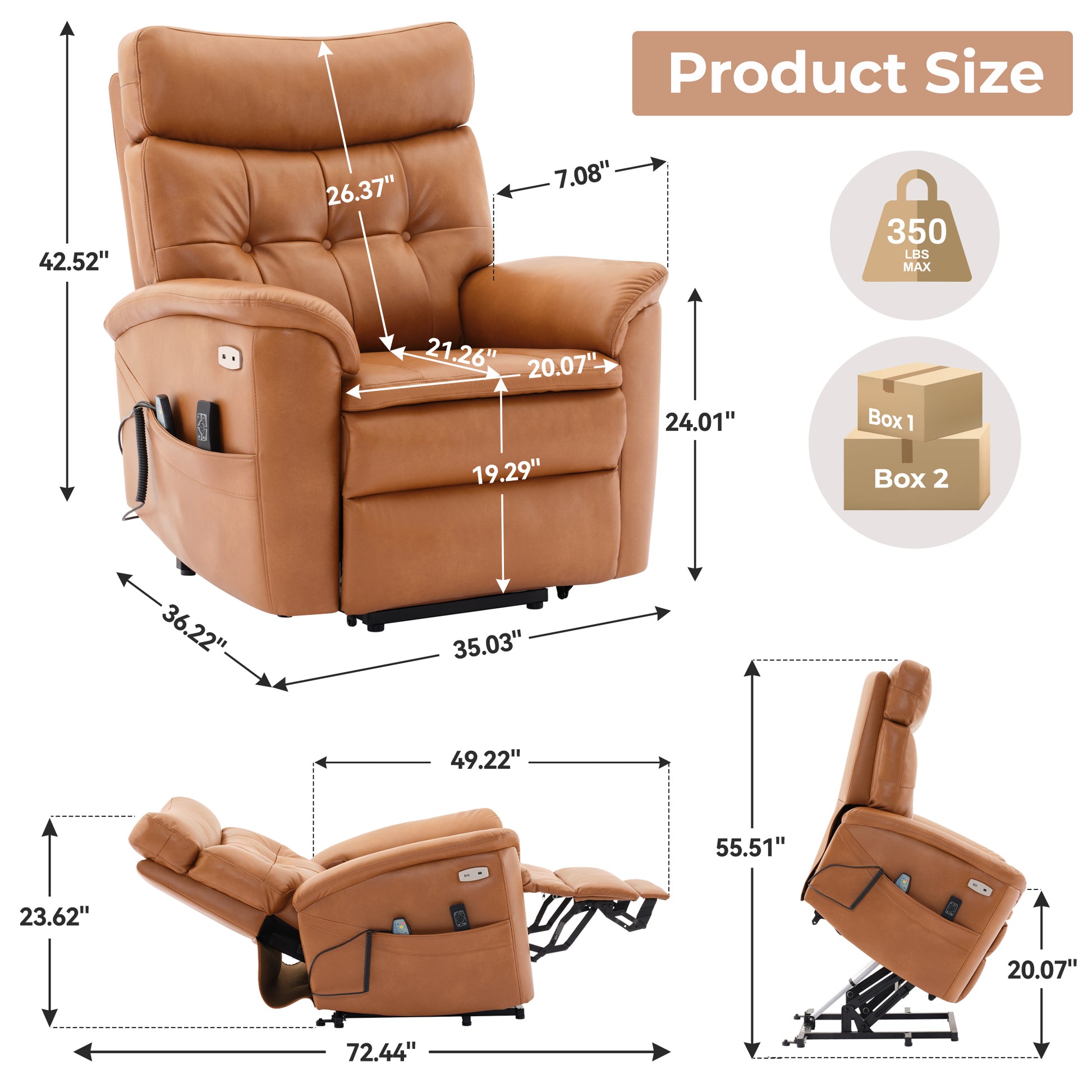 Dual Motor Power Lift Recliner Chair For Elderly,