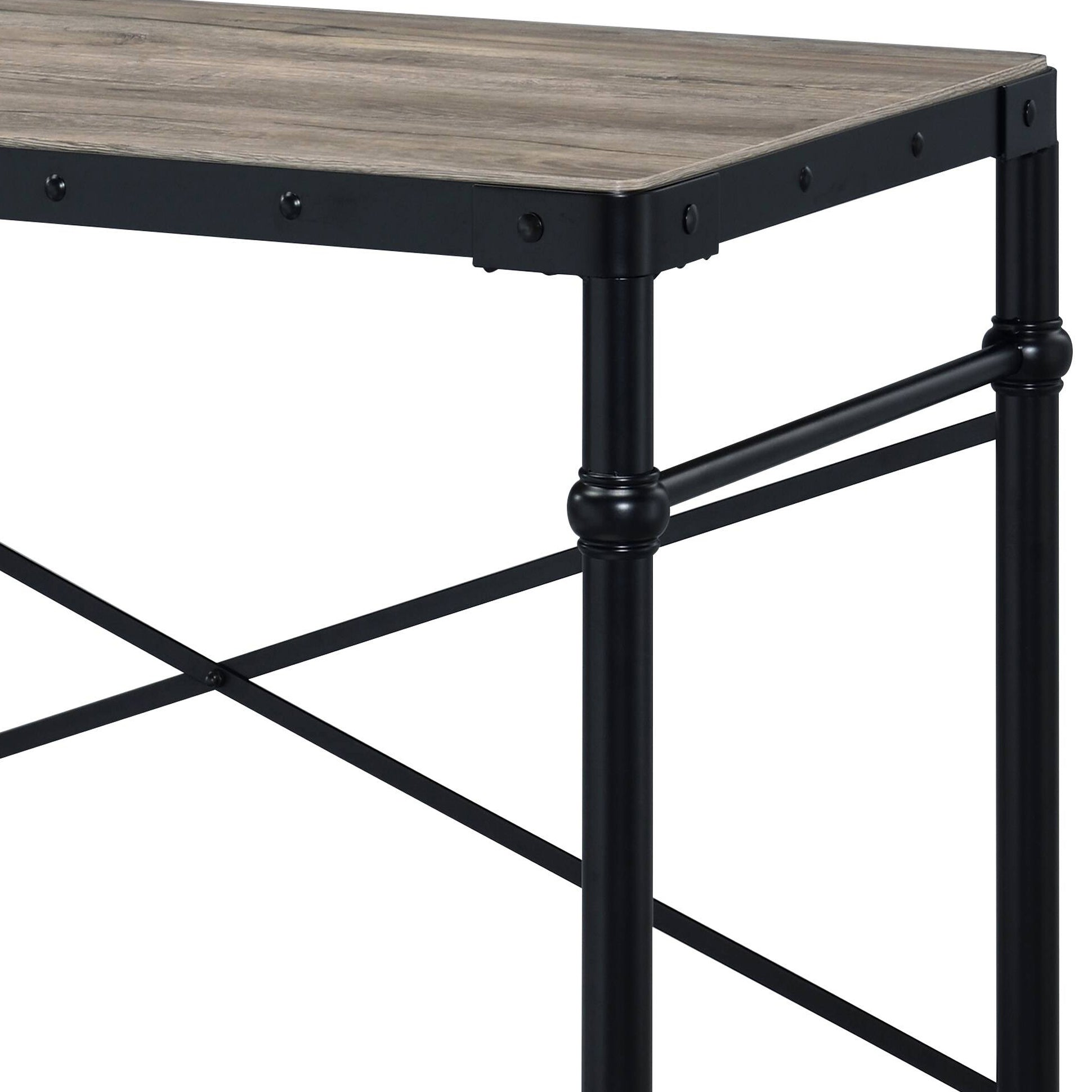 Rustic Oak And Black Writing Desk With Wheels -