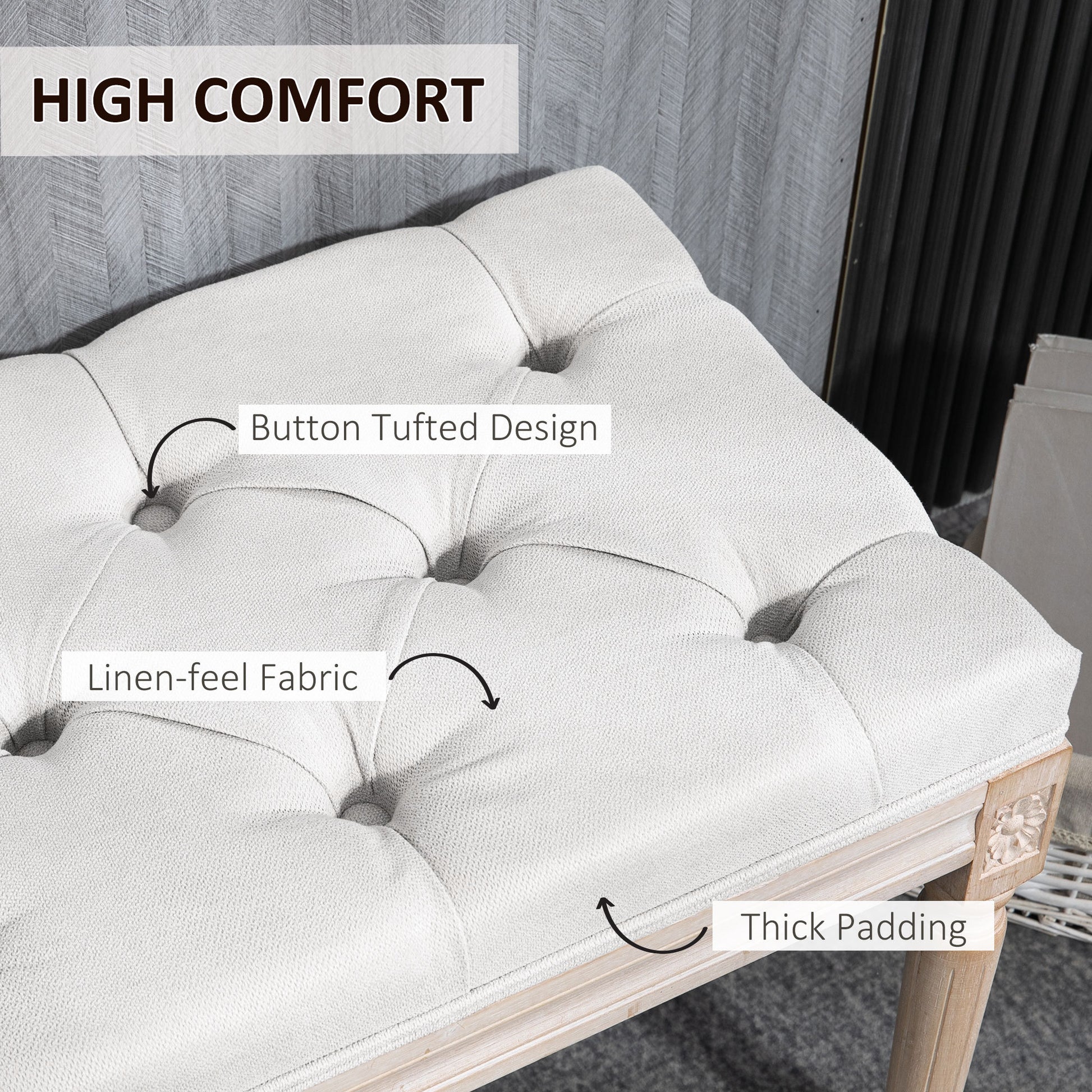HOMCOM 46" End of Bed Bench, Upholstered Bedroom cream white-polyester