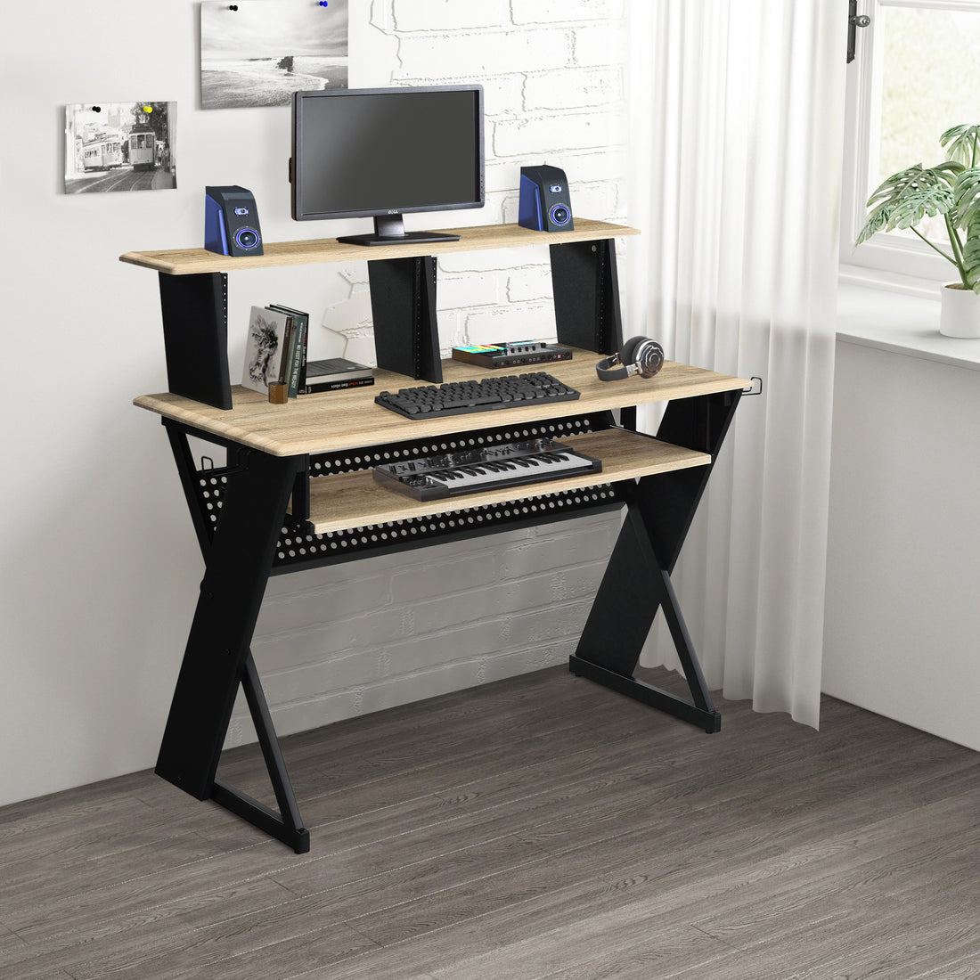 Natural And Black Music Desk With Cord