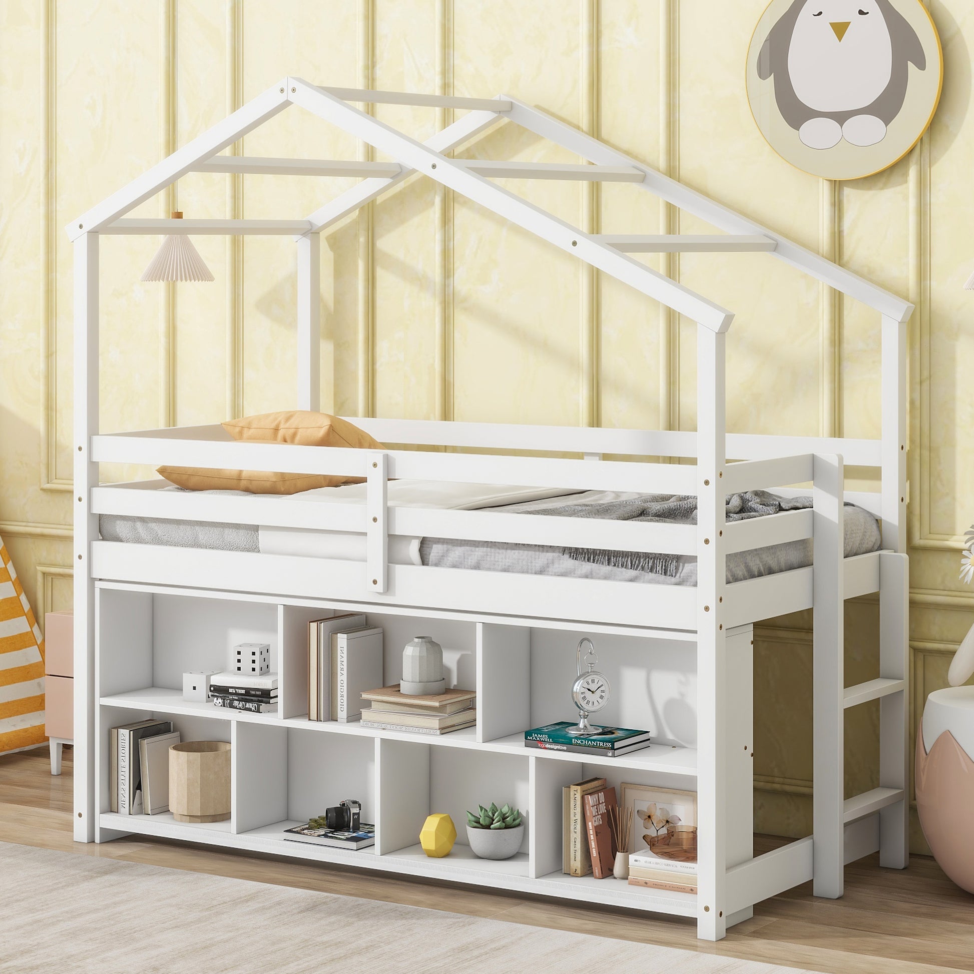Twin House Loft Bed With Roof Frame, Under Bed -
