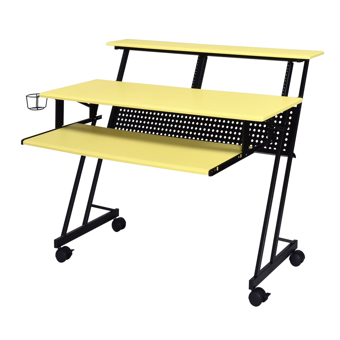 Yellow And Black Music Studio Desk With Keyboard