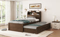 Twin Size Wooden Led Platform Bed With Trundle,