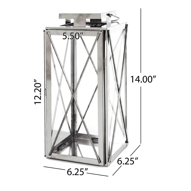 Deborah 14"H Stainless Steel Lantern - Silver