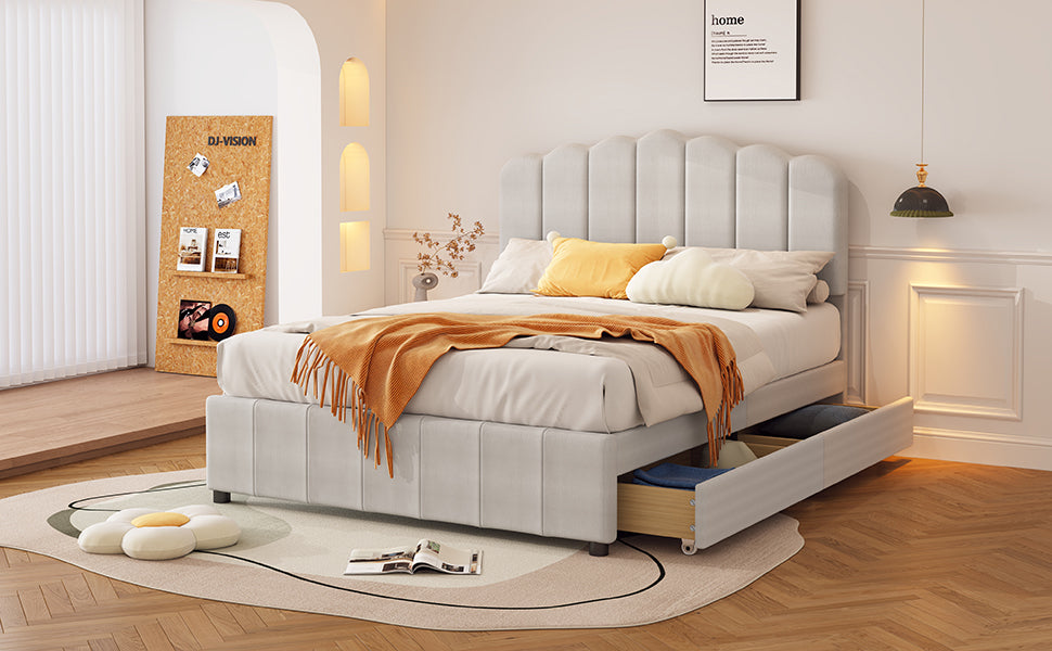 Full Size Upholstered Bed With 4 Storage