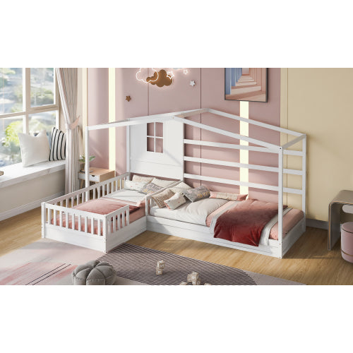 Wood House Bed Twin Size, 2 Twin Solid Bed L