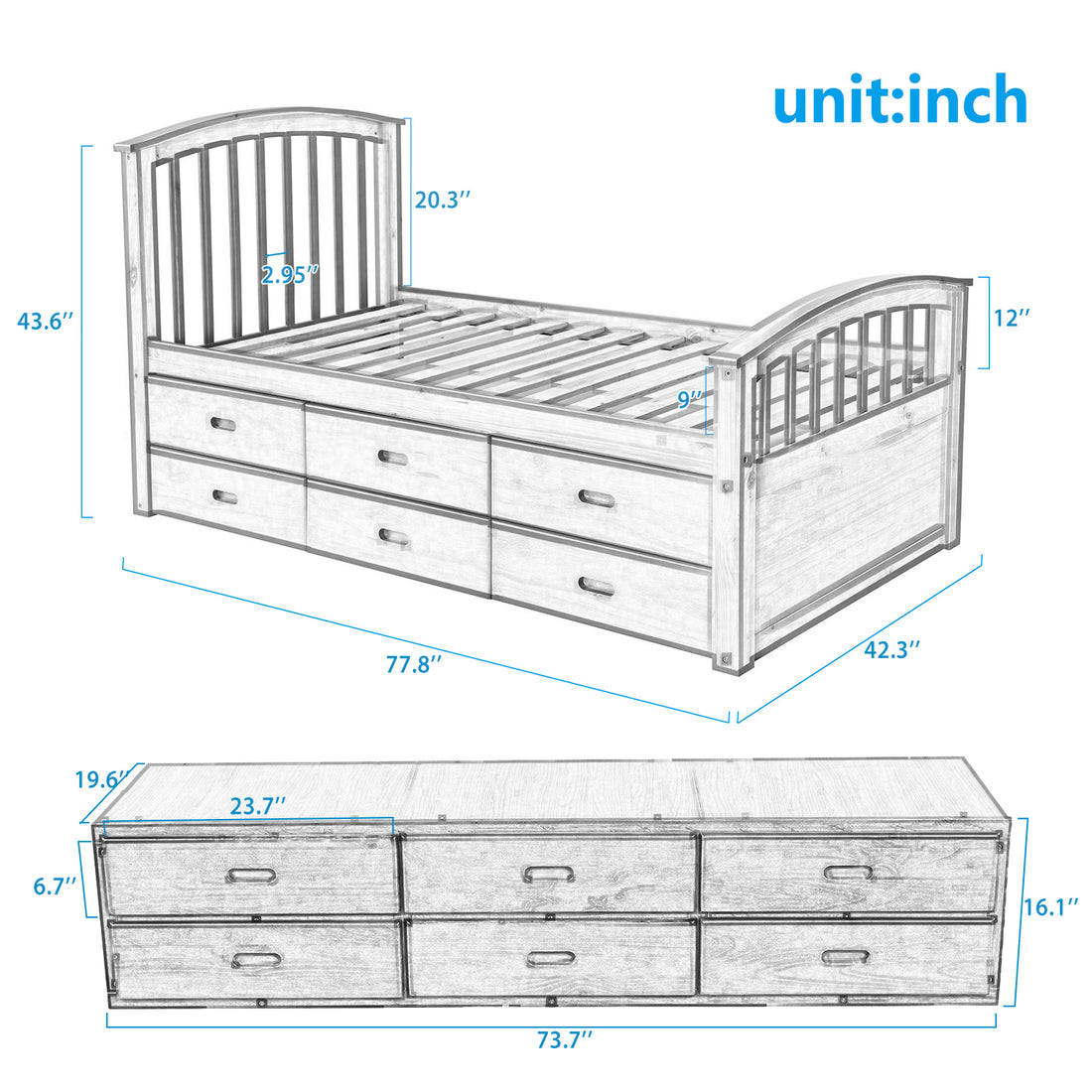 Orisfur. Twin Size Platform Storage Bed Solid