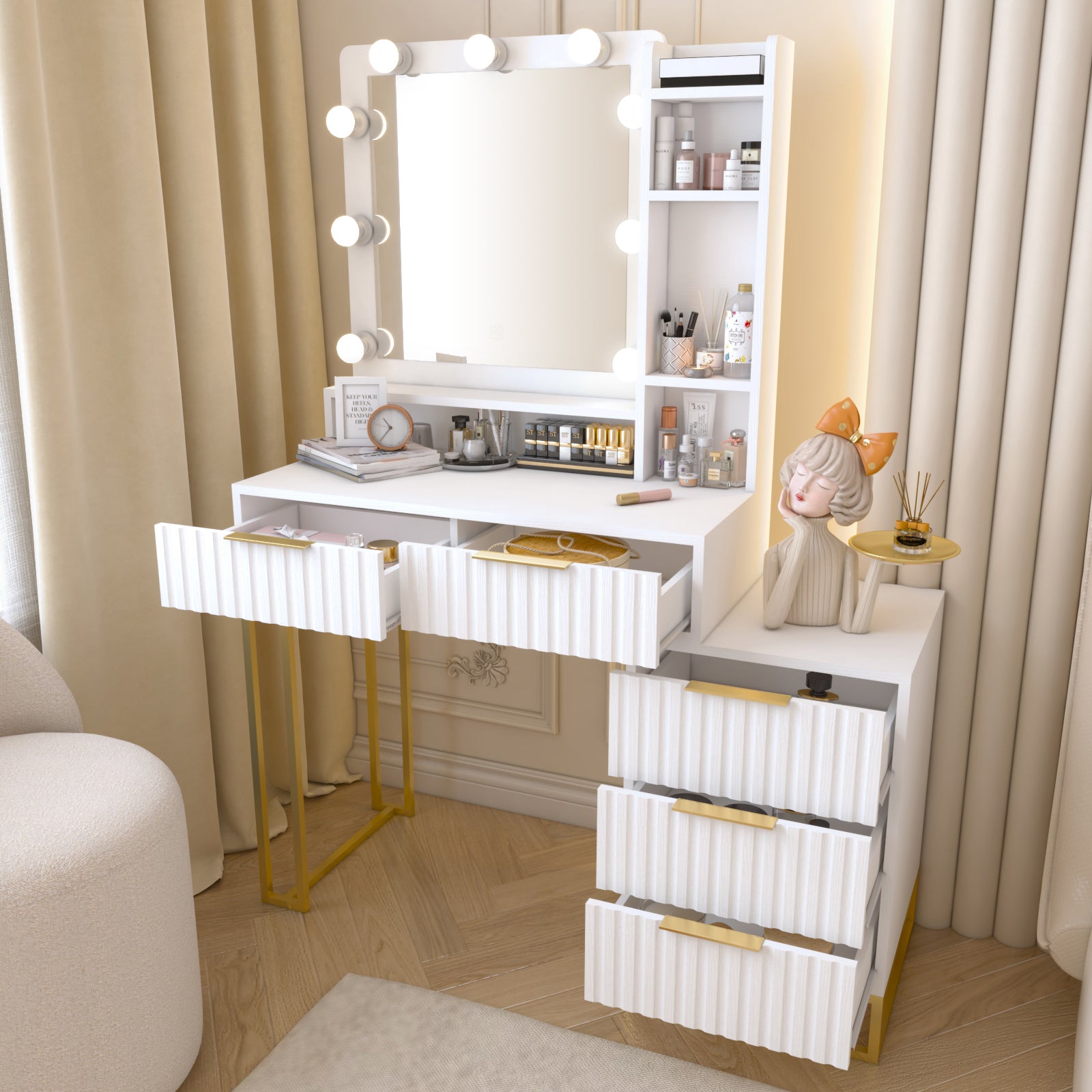 Makeup Vanity Desk With Mirror And Lights, Vanity