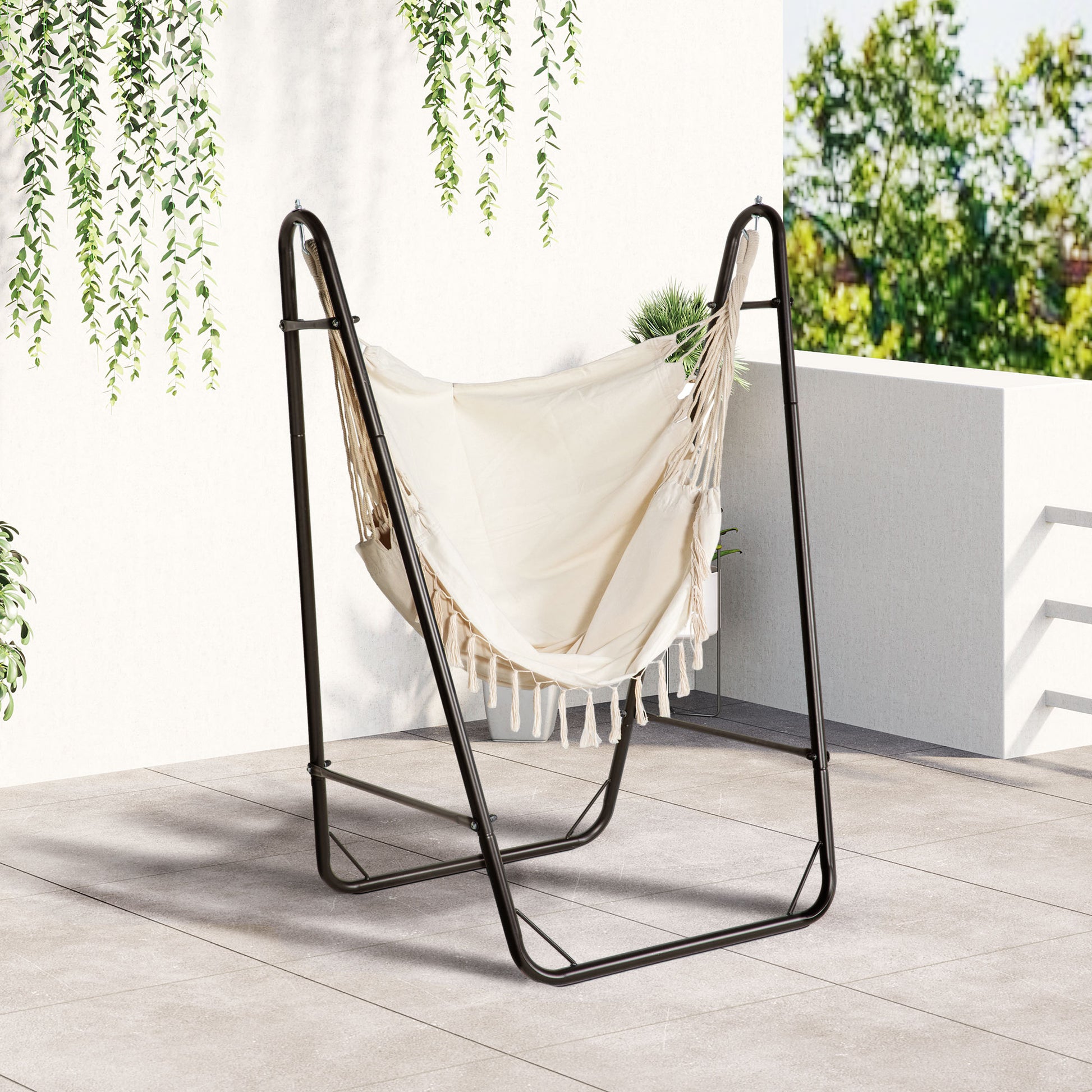 Outsunny Patio Hammock Chair with U Shape Stand white-steel