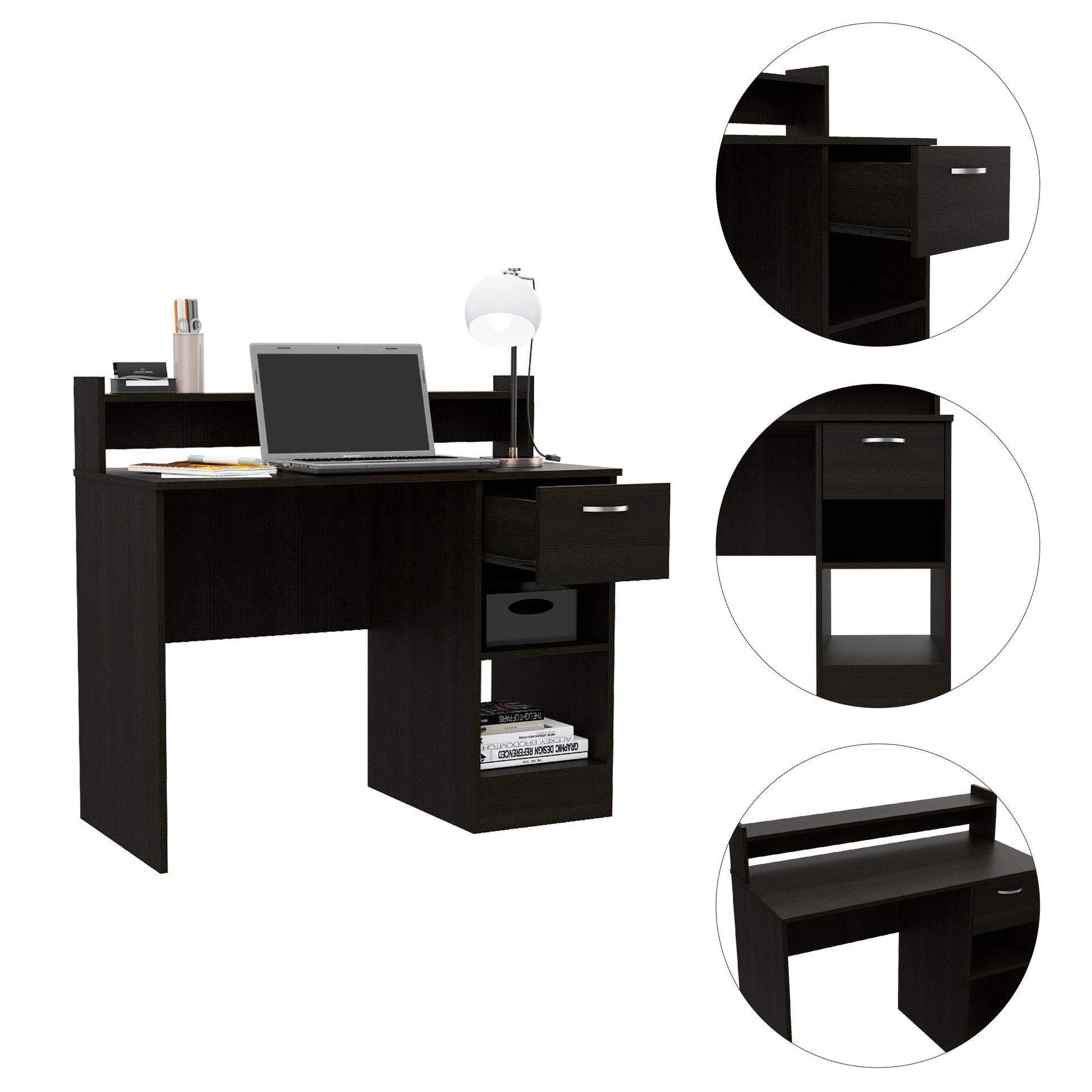 Manaos Writing Computer Deskmultiple Shelves, One