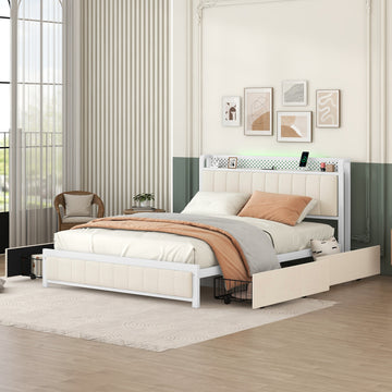 Queen Bed Frame With Led Headboard, Upholstered