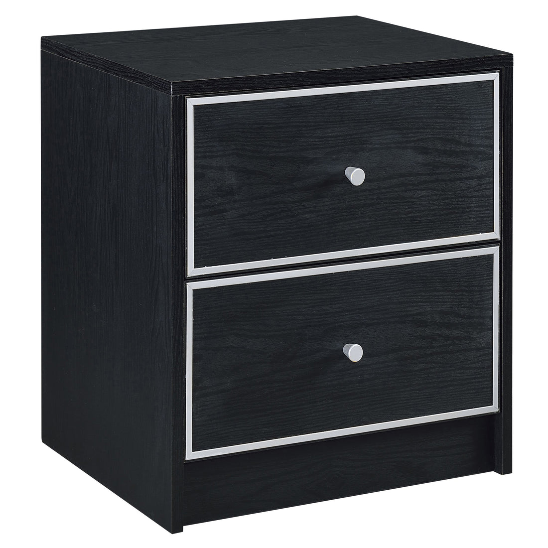 Black And Silver 2 Drawer Nightstand - Black And