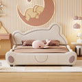 Queen Size Velvet Platform Bed With Bear Shaped -