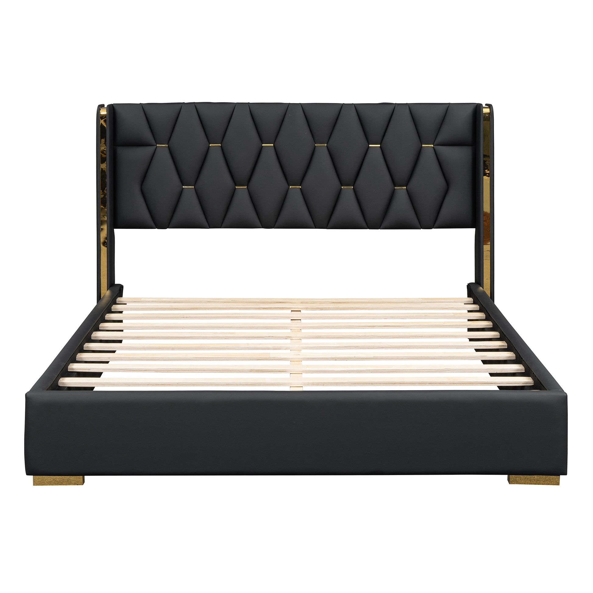 Queen Size Upholstered Platform Bed With Metal